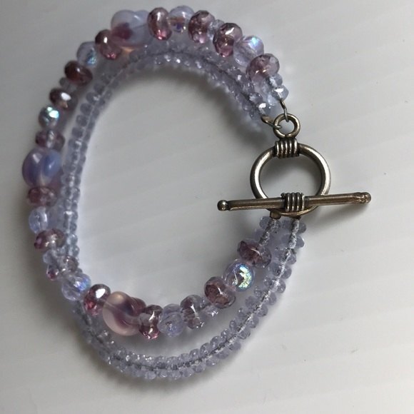 Vintage Handmade Double Strand Bracelet Purple Sterling Silver Clasp 7 Inch - Picture 5 of 8